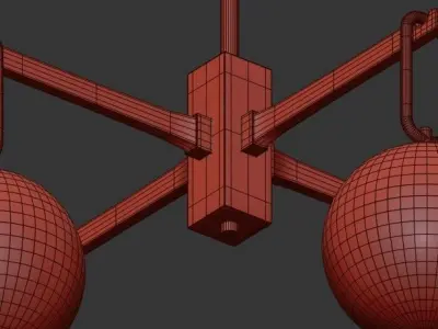 UNDIS four light chandelier in gold with glass balls 3D model