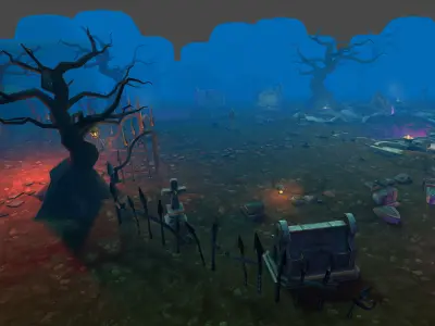 Fantasy Chess RPG Environment - Spooky Cemetery Low-poly 3D model