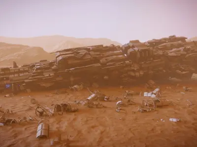 Abandoned Spaceship on Desert Low-poly 3D model