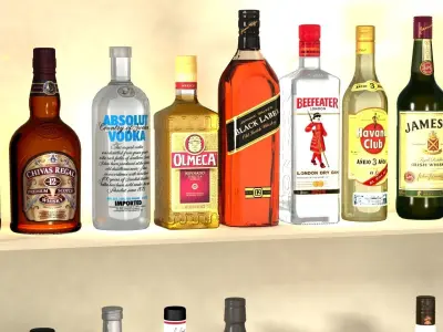 Liquor Bottles With Bar Unit Interior Low-poly 3D model