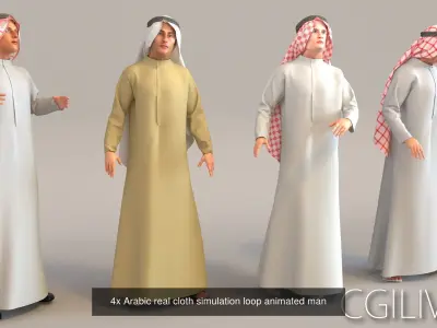 8x Arabic people real cloth simulation animated man and woman 3D Model Pack