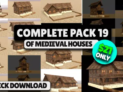 Realistic Low Poly Medieval House Pack for 3D Visualizations Low-poly 3D model