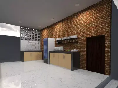 Kitchen Set design with brick wall 3D print model
