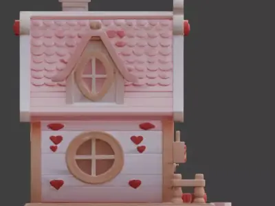 Stylized Valentine House 3D Model Low-poly 3D model
