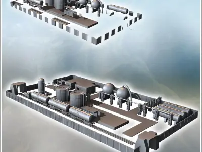 Industrial Zone Set with Railway Tracks Railway Trains Industria 3D print model