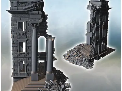 Classical building facade with columns large steps and broken de 3D print model