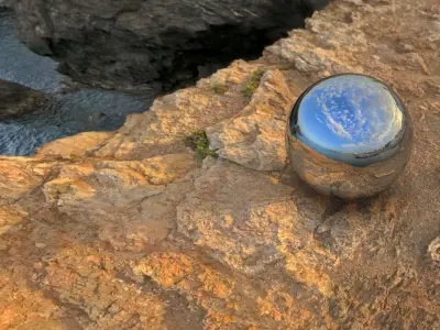 Picturesque Coastal Village at Sunset  Low-poly 3D model