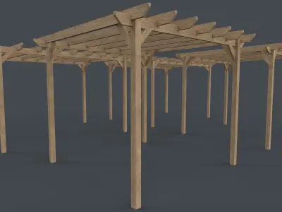 PBR Wooden Pergola Gazebo C2 Low-poly 3D model