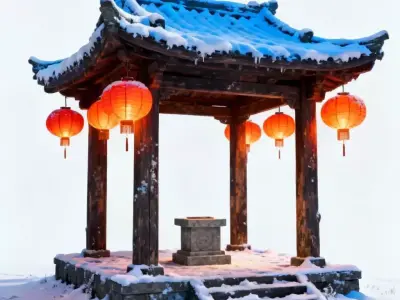 Rustic Wooden Shrine with Glowing Lanterns 3D Model Low-poly 3D model
