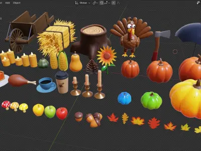 Stylized Fall Autumn Asset Pack 3D model