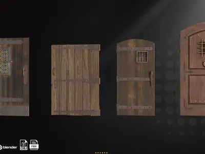 30 Old Door and Window Low-poly 3D model