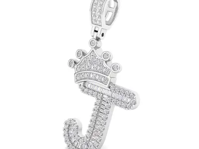 Crown Initial  J  Letter Pendant 3D print model