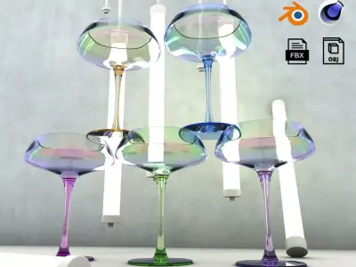 3D Cocktail glasses stylish and elegant royal tableware 3D model