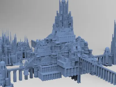 Ancient Dracula Castle with city separate  3D model