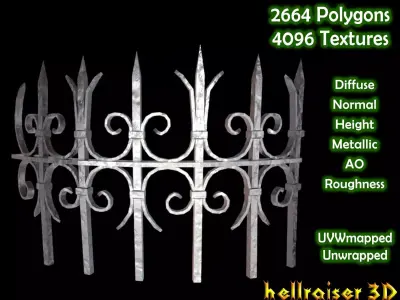 Bent Metal Fence - PBR - Textured Low-poly 3D model