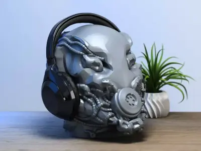 Robot head headdphone Stand Cyborg Headset Stand a400 3D print model