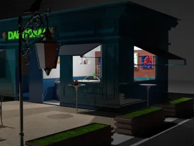 3d designing ice cream shop with burgers and drinks 3D model