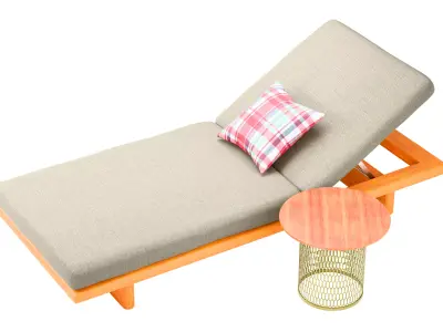 Adjustable Wooden Sun Lounger with Cushion 3D model