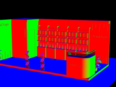 Compact pet food display booth with orange branding accents 3D model