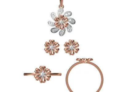 Light Minimalist Diamond Ring Earrings Pendant Set 3D print model