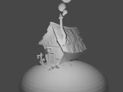 low poly cottage house on hill Low-poly 3D model