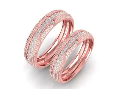 Luxury Pave Diamond Wedding Band Set for Men and Women 807 3D print model