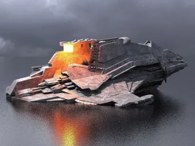 Sci-Fi Stealth Ship crashed 3 3D model