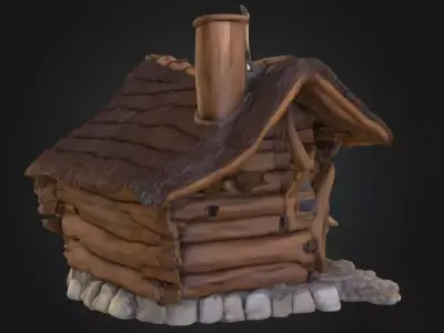 Rustic Fantasy Wooden Cabin Low-poly 3D model