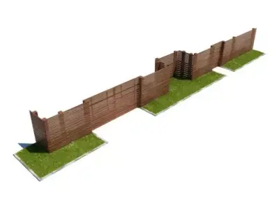 Fencing Set wooden fence with grass in middle 3D model
