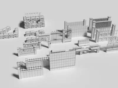 fences wooden structure made of sandbags 3D model