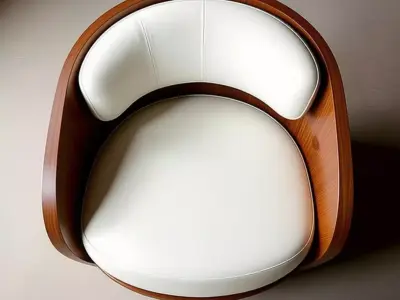 Modern Curved Wood Armchair Sleek White Upholstered Chair 3D Low-poly 3D model
