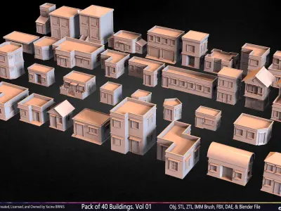 Pack of 40 Buildings Volume 01 Low-poly 3D model
