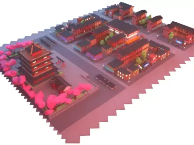 China town Low-poly 3D model