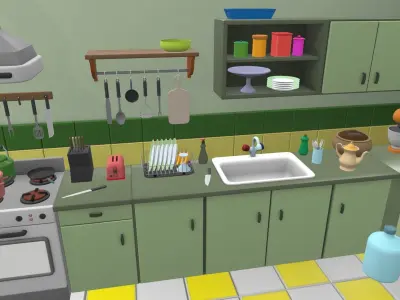 Isometric cartoon kitchen room 05 3D model