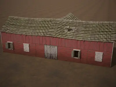 Barn Cattle Shed Farm Shelter Village Farmhouse With Interior  3 Low-poly 3D model