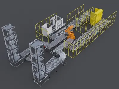 Stacking wrapping  packaging production line 3D model