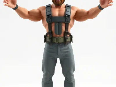 Muscular Bearded Soldier Character Rigged and Animated Low-poly 3D model