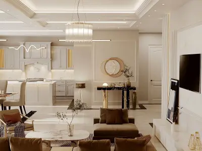 Modern Neoclassical Living Room  3D Model 3D model