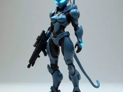 Cybernetic Cat Warrior 3D Model SciFi Assault Unit 3D model