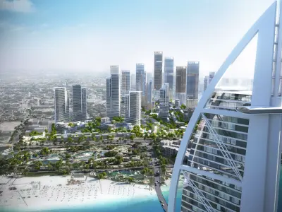 Luxury Coastal Cityscape with Highrise Towers and Beachfront 3D model