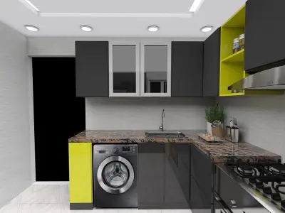 Black kitchen in yellow Free 3D model
