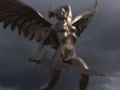 Lady of the lake baroque statue winged 3D model