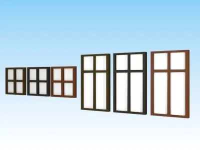 Lowpoly windows set wooden window Free low-poly 3D model