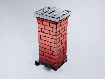 Stylized Brick Column with Graffiti - Low Poly Static Asset 3D model