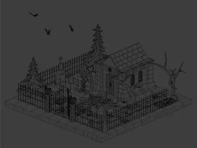 Cemetery bat flying in sky Low-poly 3D model