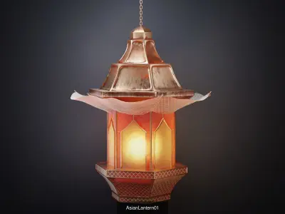 6 AsianLantern copper lantern hanging 3D Model Pack