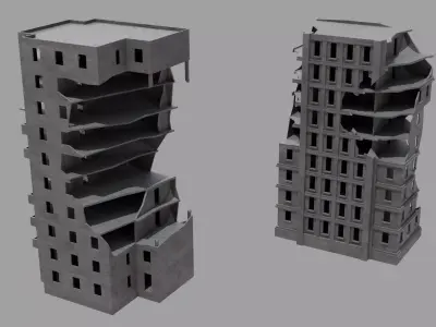 Destroyed City Winter Environment Pack Low-poly 3D model