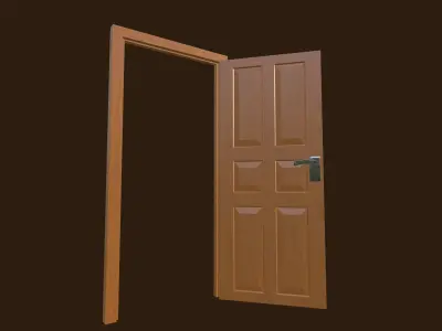 Classic Wooden Door with Six Panels and Metal Handle 3D model