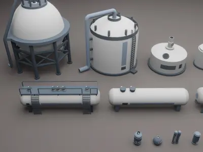 Low Poly Oil Tanks Low-poly 3D model