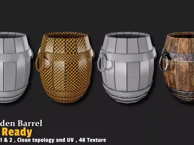 Wooden Barrel Game Ready VOL01 Low-poly 3D model